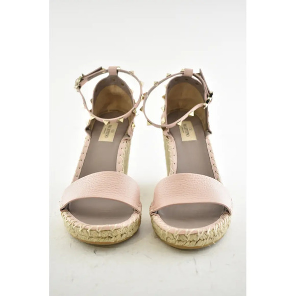 Valentino Rockstud 40D Pink Ankle Strap Espadrille Platform Wedge Sandal Heel 40 - Picture 4 of 9